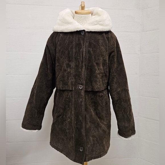 J. Percy for Marvin Richards Suede and Fur Lined Coat with in Umber Brown Sz Med - Picture 3 of 12